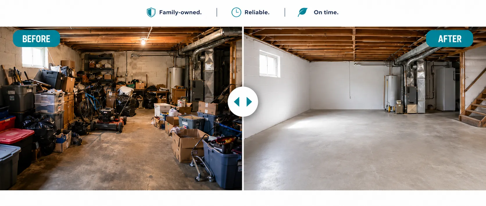 After: clean basement following a full junk removal cleanout by Family Cleanout Junk Removal, Norwich CT