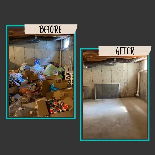 Before and after: Family Cleanout furniture and junk removal job — room cleared of old furniture in Eastern Connecticut