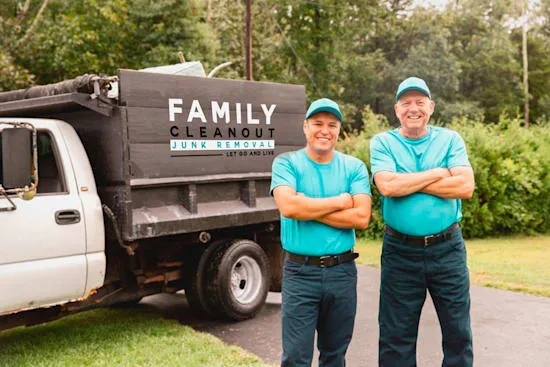 Family Cleanout Junk Removal truck and team ready for a large junk removal job in Norwich, CT